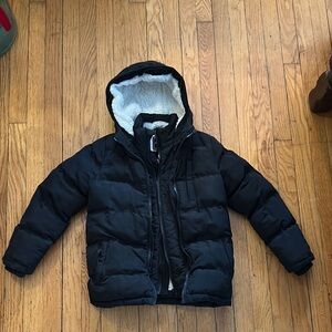 Black Hooded Puffer Jacket size 7/8 super warm girl or boy